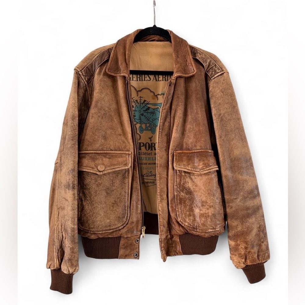 Vintage Mirage Brown Aviator Bomber Leather Jacket- Size M